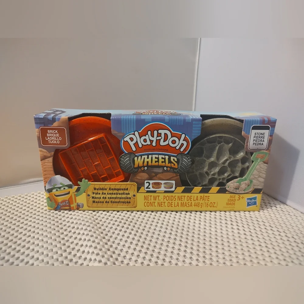 Play-Doh Wheels Building Compound w/Mold Covers: Brick & Stone, Brown & Gray NWT